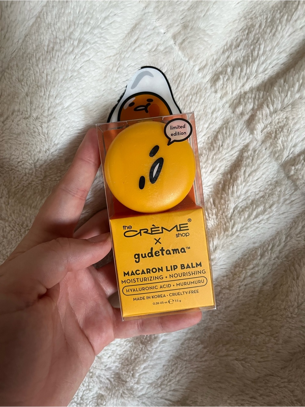 the Crème Shop x Gudetama Yellow Macaron Lip Balm - Moisturizing